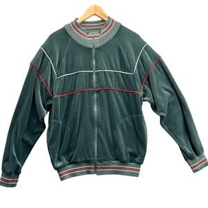 The Fox Collection Vintage Green Soft Velour Zip Up Pockets Jacket Men Medium